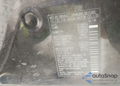 2017 Nissan Rogue S z USA, uszkodzony, nr VIN KNMAT2MT3HP528985